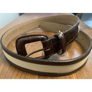 Talbots Womens Brown Leather Fabric Belt Vintage Retro Fashion Stylish 90s Rare